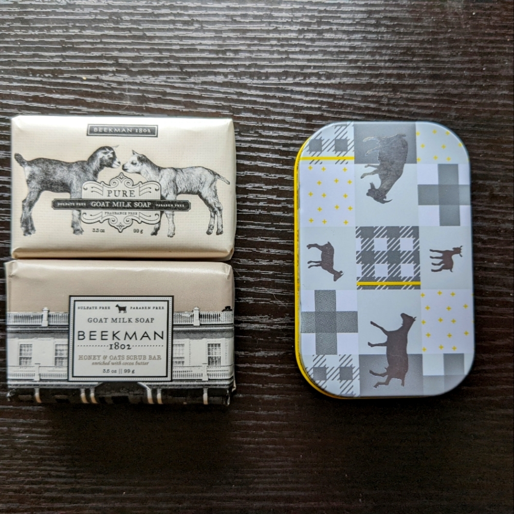 Set of 2: Beekman 1802 pure goat milk soap and honey & oats scrub bar